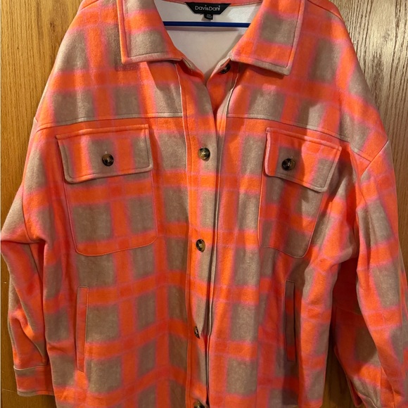 DAVI & DANI Jackets & Blazers - David & Dani Women's Pink and Tan Plaid Flannel Jacket with 4 pockets